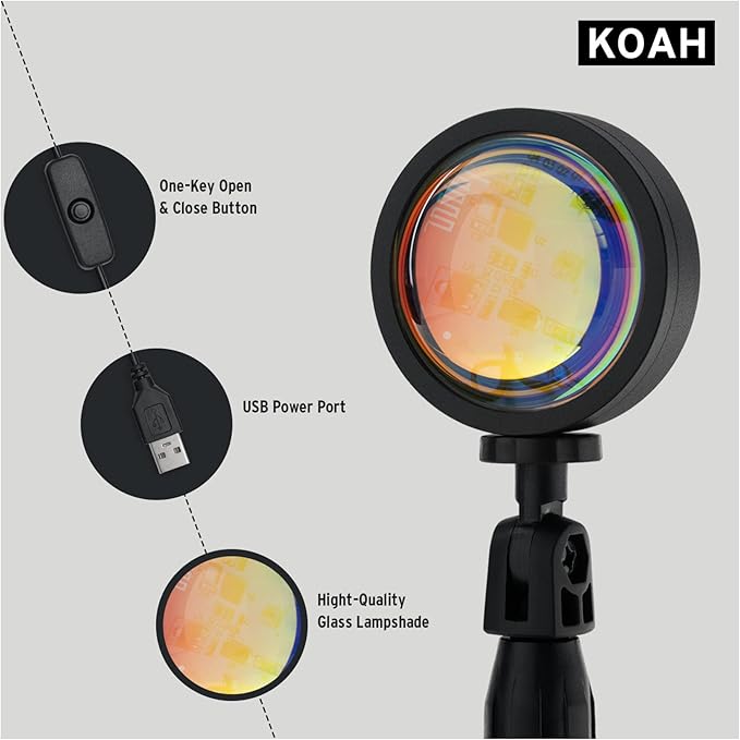 Koah Sunset and Skyscape LED Projection Lamp, App & Remote-Controlled, Sturdy & Durable - for Content Creation, Social Media, Events, and Photography with One Year Warranty.