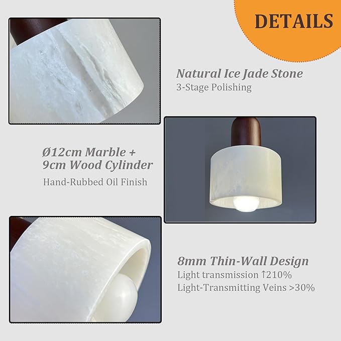 Wabi Sabi Pendant Light Small Nordic Marble Chandeliers Natural Stone Shade Jepanese Hanging Light Fixture for Bedside Reading Nook Kitchen Island Hallway