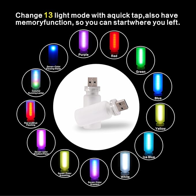 Portable Touch controll LED Night light, Mini USB Bulb Lamp for car decoration atmosphere,glass bottle 13-Mode Dimmable night lights plug into wall for bedroom,kids room,bathroom and hallway,2 Pack