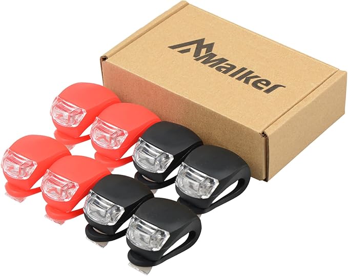 Malker Bicycle Light Front and Rear Silicone LED Bike Light Set - Bike Headlight and Taillight,Waterproof & Safety Road,Mountain Bike Lights,Batteries Included