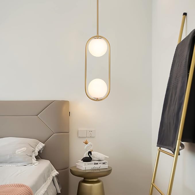SeeU Modern Pendant Lighting Mid Century Globe Pendant Light Fixture Gold Pendant Chandelier Hanging Lighting Fixture with White Globe Glass Lampshade for Kitchen Island Dining Room Bedroom