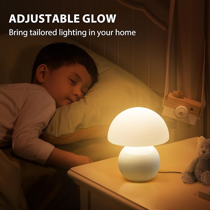 Mushroom Table Lamp for Bedroom Living Room Small Vintage Table Lamp Dimmable Bedside Lamp Ceramic Base & Glass Led Cozy Lamp Desk Light for Home Aesthetic Decor