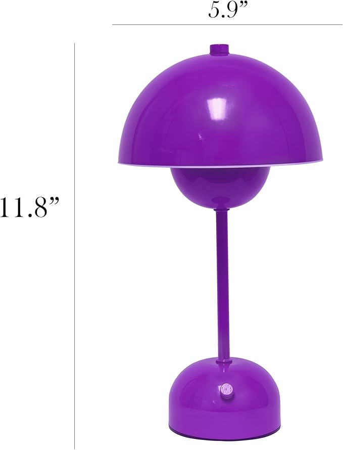 Simple Designs LD1069-PRP 11.8" Mushroom Magic Dimming LED Touch Stick Lamp, Portable & Rechargeable, Purple