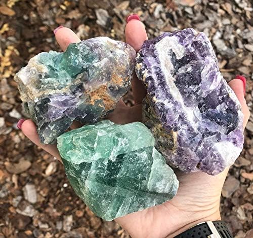 Zenkeeper 1 Lb Large Rough Fluorite Stone Raw Fluorite Crystal Stone Natural Rainbow Fluorite Purple Fluorite Green Fluorite Crystal Stone Mineral Specimen Gemstone Healing Crystals and Stones