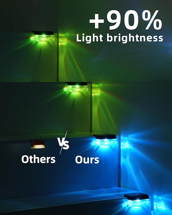 12 Pack Solar Deck Lights, RGB Color Changing Christmas Solar Fence Lights, Waterproof Step Lights for Outside, Step, Fence, Deck, Stair, Pool and Yard