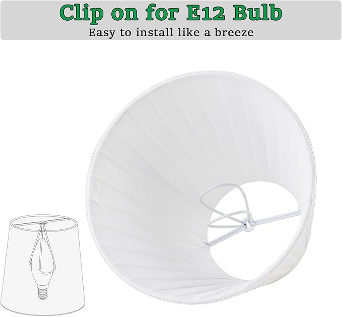 6 Pack White Silk Pleated Chandelier Shades, 3" Top x 6" Bottom x 5" High, 3x6x5 Inch Clip On E12 Bulb, Pendant Light Wall Sconce Lamp Shade, Silk-Pleat Handmade Barrel Lampshades Covers(Small Size)