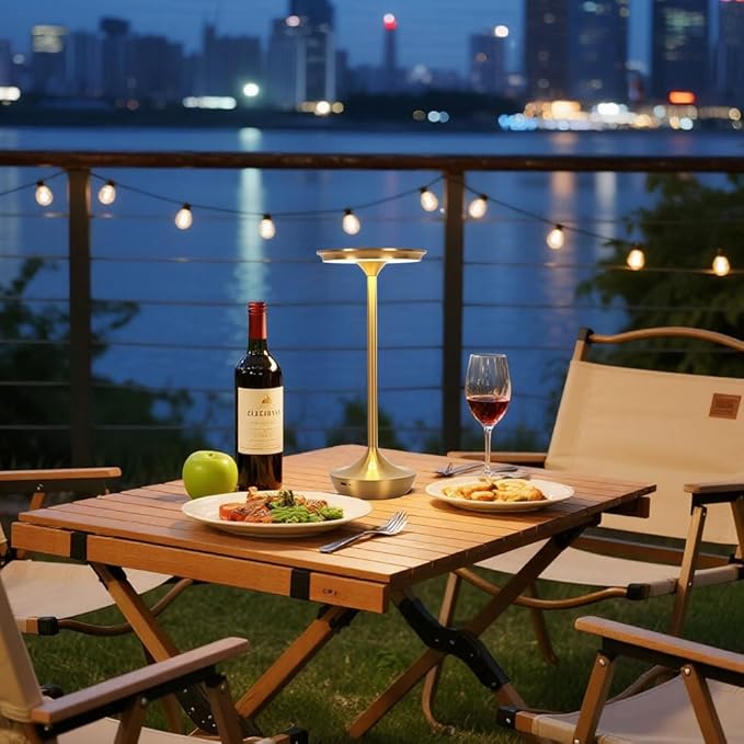 2 Pack LED Rechargeable Cordless Table Lamps,Portable Outdoor 6000 mAh Battery Operated Table Light Touch Control 3 Color Dimmable Waterproof for Patio/Cofee/Restaurant/Camping/Dining/ Bedroom-Gold
