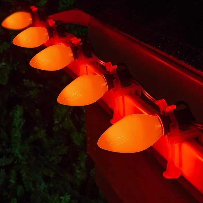 25 Pack C7 LED Halloween Orange Replacement Lights Bulbs, Vintage Orange Ceramic LED Christmas Bulbs for Outdoor Patio String Lights, E12 Candelabra Base, 0.6 Watt Saving Enengy Night Lights Bulbs