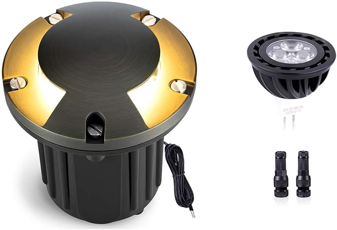 Gardenreet In Ground Well Light - Brass 12V Ip65 Outdoor Waterproof Landscape Lighting, Low Voltage LED In-Grade Turret Top Light, Antique Bronze for Deck Walkway Patio with 2700K Warm White MR16 Bulb