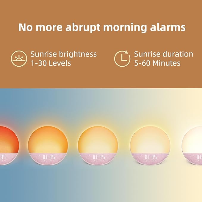 Sunrise Alarm Clock White Noise Machine: Natural Wake Up Light - Dimmable Clock with Bluetooth Speaker for Bedroom - 25 Sleep Sounds for Baby Adults Kids Sakura Pink