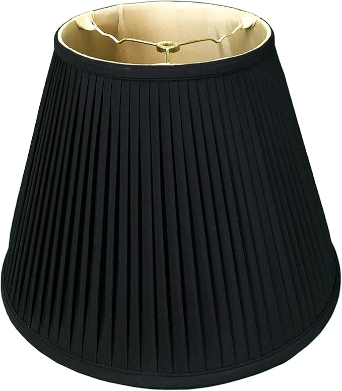 Royal Designs Deep Empire Side Pleat Basic Lamp Shade, Black with Gold, 9" x 16" x 12.25, BS-728-16BLKGL