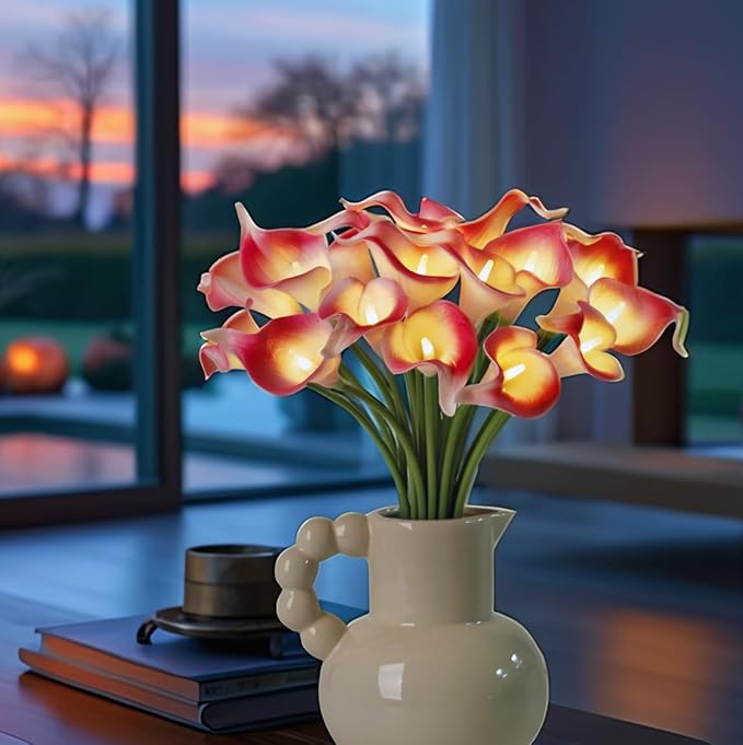 20pcs Lighted Artificial Calla Lily Bouquet Lamp Faux Floarl Night Light Real Touch Flower Night Lamp LED Calla Lily lighted Artificial Flower for Holiday Gifts Home Kitchen Decor(Pink, No Vase)