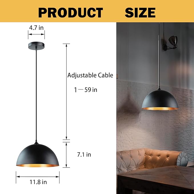 takor 2 Pack Metal Pendant Light Fixtures, Rustic Ceiling Lights, Industrial Adjustable Hanging Lamp with E26 Base, Farmhouse Pendant Lighting for Kitchen Island, Bedroom, Black(Bulb Not Included)