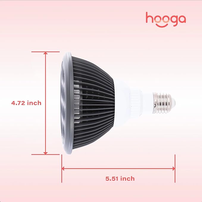 hooga HG24 Red Light Therapy Bulb — 660nm & 850nm Red & Near Infrared Light, 12 Dual-Chip LEDs, Targeted Light Bulb with Base & Braided Power Cord for Home Wellness Routine