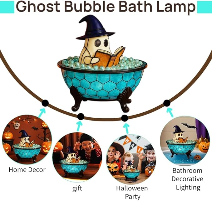 Halloween Ghost Bubble Bath Lamp - Cute Spooky LED Night Light for Bathroom Decor, Bathtub Lights for Kids, Halloween Party Gift Idea, Ghost-Themed Resin Lamp