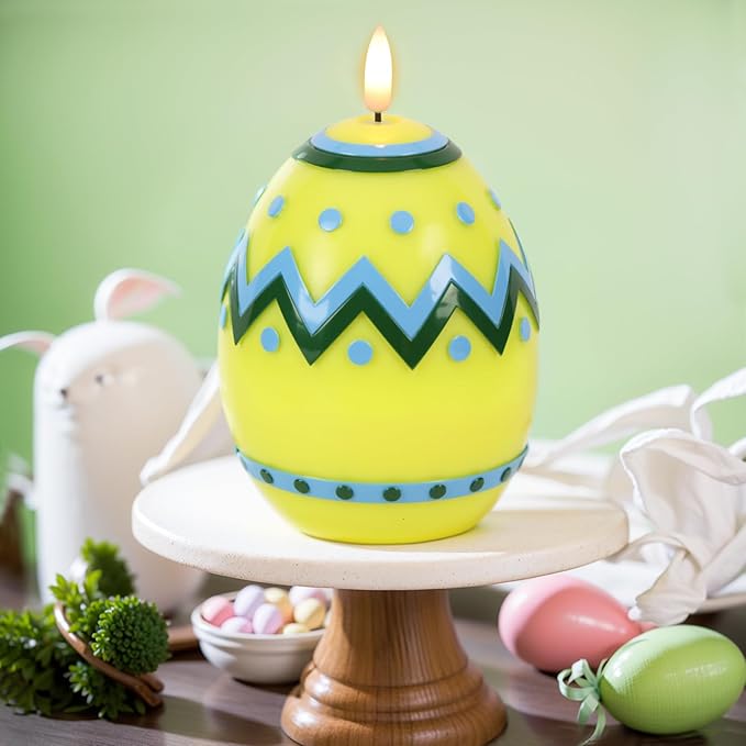 DRomance Easter Flameless Candles Battery Operated with 6 Hour Timer Battery Operated Real Wax Color Painted Easter Egg Shaped LED Flickering Candles Dinner Spring Holiday Decor(Yellow, 2.4"D x 6.3"H)