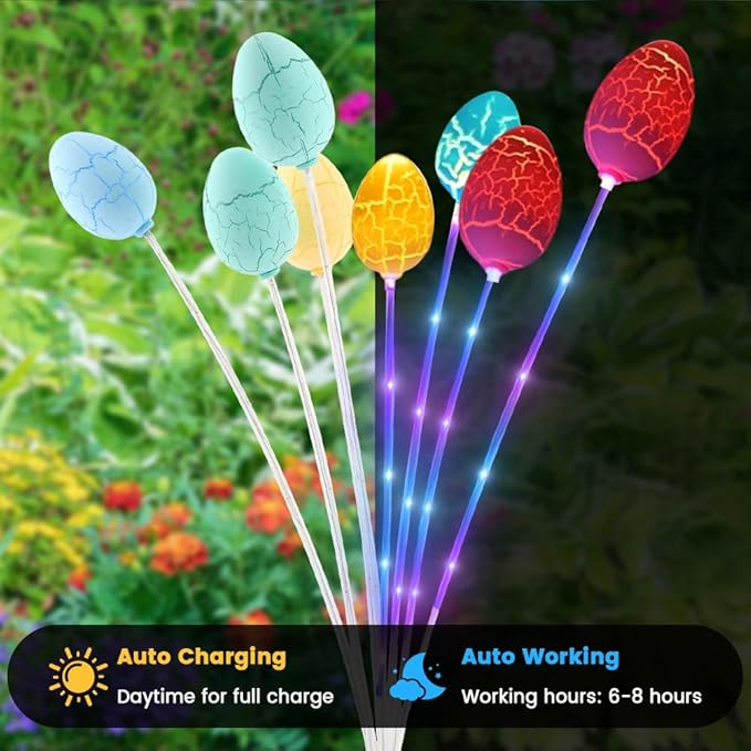 2 Pack Solar Easter Egg Lights, Colorful Garden Swaying Firefly Light with Growing Stem, 2 Modes, High Waterproof Easter Egg Lights for Garden Patio Yard Pathway Landscape Decor