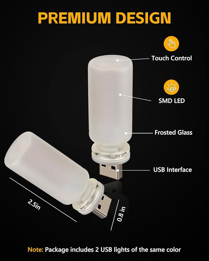 2PCS USB Lights for Car, Retro LED Car Interior Lamp Ambient Lighting, Universal USB Plug Lights for Cars, bedrooms, Camping, Parties, Frosted Glass Bottle Decorative Night Light, Light Purple
