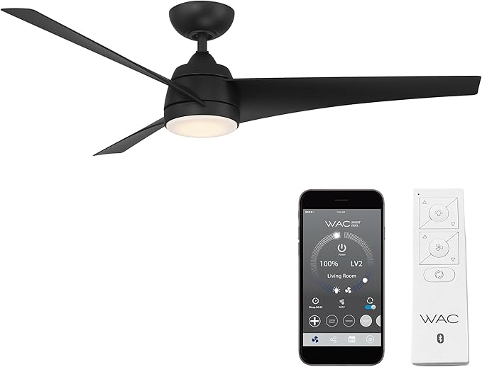 WAC Lighting F-070L-MW Sonoma - 3-Blade Smart Ceiling Fan with Light Kit and Remote Control In Contemporary Style-13.25 Inches Tall and 56 Inches Wide, Finish Color: Matte White
