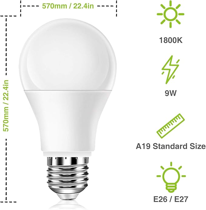 Neporal Amber Light Bulbs, 9W 60W Equivalent A19, Blue Light Blocking Soft Warm Light Bulbs, 1800K Amber Night Light, Dim Light for Healthy Sleep and Baby Nursery