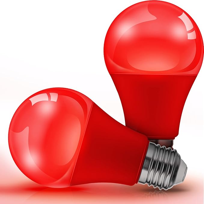 L LOHAS LED Red LED Light Bulbs, A19 9W (60W Equivalent) Christmas Red Colored Light Bulb Indoor, E26 Base, Non-Dim, 2 Pack