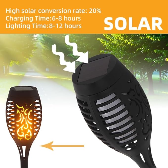 Solar Lights Outdoor, 12 Pack Solar Torch Light with Flickering Flame, Waterproof Solar Garden Light, Outdoor Solar Lights for Yard Patio Pool Lawn Flame Torches for Halloween Decorations Yard Decor