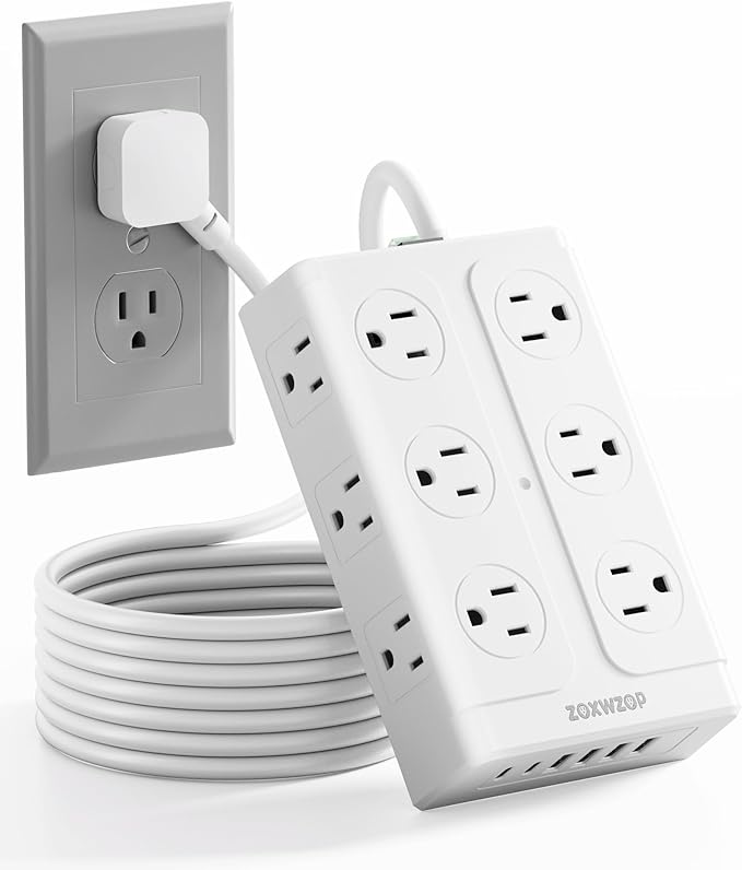Surge Protector Power Strip – 10FT Extension Cord with 12-Outlet 4 USB-A & 2 USB-C Ports, 1850W/15A, Flat Plug, Wall Mountable – ETL Listed for Home, Dorm Room