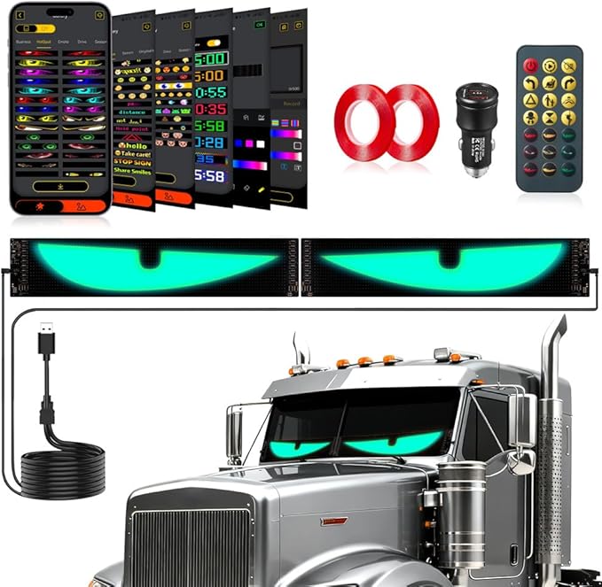 Led Eyes for Car Windshield 2PCS - 23.42x4.72In Programmable Flexible Display Lights, One Click Dual Screen Synchronization, App/Remote Control, USB Powered, Led Windshield Eyes for Cars/Trucks/SUVs