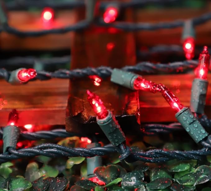 LAMPHOME Red Valentine's Lights, 300 Lights 63.8ft(2pk of 150L) Incandescent Mini Christmas String Lights, Waterproof Red Lights for Indoor Valentine's Day Garland Birthday Wedding Party Xmas Tree