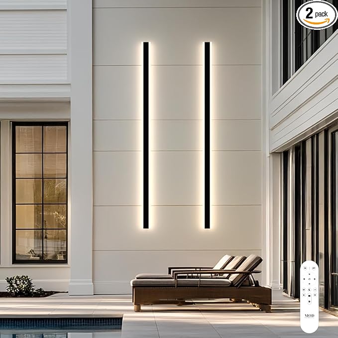 𝗠𝗢𝗗 𝗟𝗜𝗚𝗛𝗧𝗜𝗡𝗚 Haylen | Waterproof Outdoor Wall Light, LED Dimmable with Remote 3000K-6000K, Long Outdoor Porch Lights, Wired Lighting Fixture, Patio Exterior Wall Sconce, 2-Pack (Black, 67")