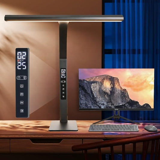 LED desk lamp for home office, architect computer work light,Touch color temperature stepless dimming and adjustable flexible gooseneck tube. desk lamp with clock , suitable for reading and studying.