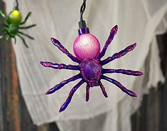 Halloween Spider String Lights Outdoor, 8.5FT Hanging Halloween String Lights with 10 LED Multicolor Spider Lights UL Listed for Outdoor Party Stair Bar House Garden Yard Decorations- Black Wire