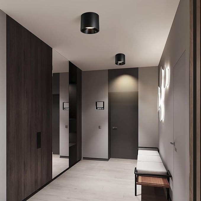 3Pack Modern LED Flush Mount Ceiling Light Fixture, 20W Dimmable & 3000K-6000K 3 Color Selectable Black Cylinder Ceiling Lamps for Low Profile Living Room Hallway Entryway Kitchen Dining Room Foyer