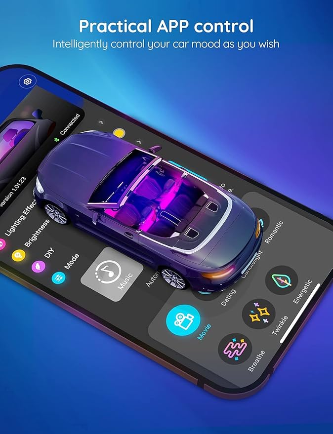 Govee Car LED Lights, Smart Car Interior Lights with App Control, RGB Lights with DIY Mode and Music Mode, 2 Lines Design LED Lights for Cars with Car Charger, 12V