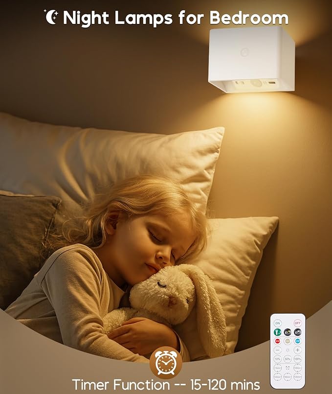 Battery Operated Wall Sconces Set of 2 for Living Room, Wireless Rechargeable Motion Sensor Wall Light with Remote for Bedroom, Bathroom, Hallway, Indoor Ambient Lighting (White)