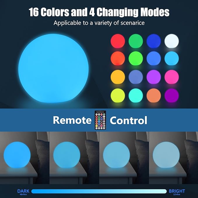 Floating Pool Lights - Orb Light That Float, Upgraded IP68 Waterproof Rechargeable Color Changing Led Glow Globe Pool, 16 RGB Colors Hot Tub Lights Perfect for Indoor/Outdoor (5 Inch-1Pc)
