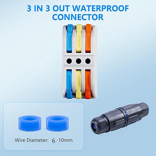 3PCS IP68 Waterproof Electrical Cable Connector, Outdoor 3 Way Junction Box, Waterproof Wire Connectors with Replaceable Lever Wire Connectors for AWG 28-12, Quick Screwless Installation