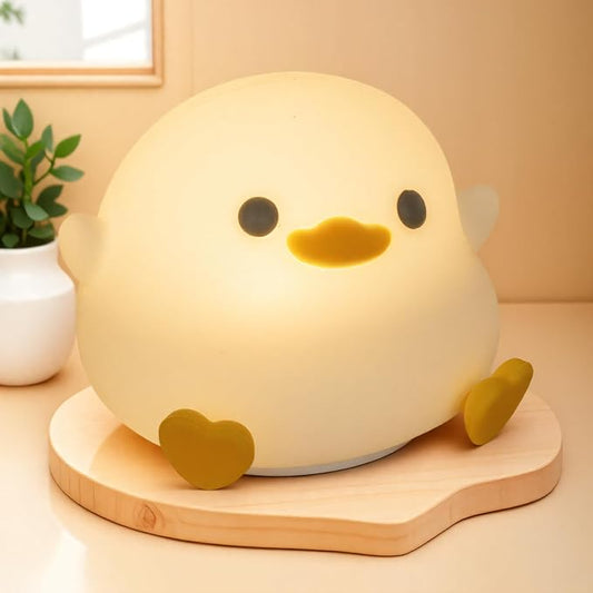 Adorable LED Squishy Animal Night Light - 2 Level Dimmable Nursery Lamp for Kids, Rechargeable Touch Lamp, Cute Dorm Decor - Perfect Baby Boys Girls Gift (Pea Duck)