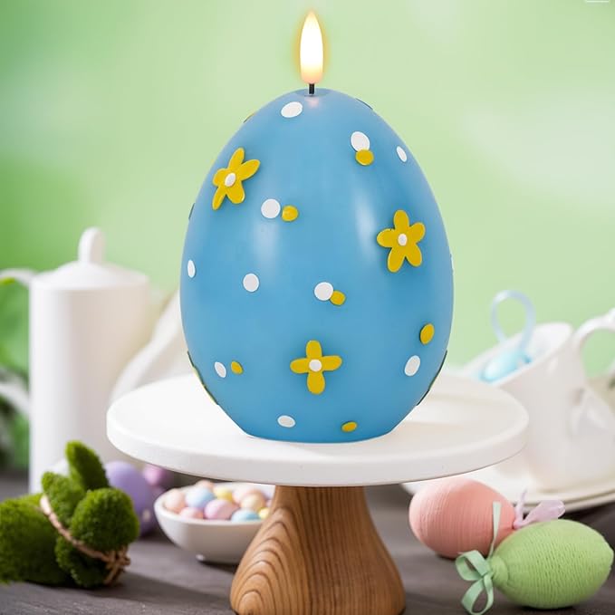 DRomance Easter Flameless Candles Battery Operated with 6 Hour Timer Battery Operated Real Wax Color Painted Easter Egg Shaped LED Flickering Candles Dinner Spring Holiday Decor(Blue, 2.4"D x 6.3"H)