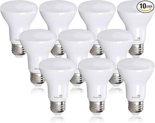 Bioluz LED BR20 LED Light Bulbs 10-Pack, 6W = 50W, 2700K Warm White Light Bulb, 540 Lumens, 90 CRI, Dimmable LED Light Bulbs, UL-Listed for Indoor/Outdoor, CEC Title 20 Compliant Flood Light