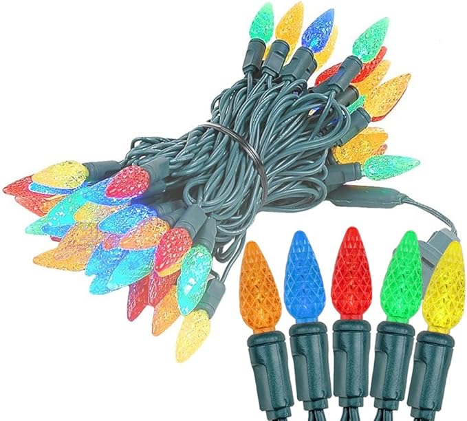 Novelty Lights 24FT 70 LED C6 LED Christmas String Lights, Outdoor/Indoor Multicolor LED String Lights, Permanent Christmas Lights Outdoor Tree Decorations