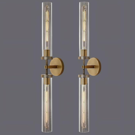 Brass Wall Sconces Set of 2, Bathroom Sconces Wall Lighting, Gold Sconces Wall Lighting with Clear Glass Wall Lamp,Wall Mount Lamps Wall Lights for Vanity Light Bedroom Living Room Hallway