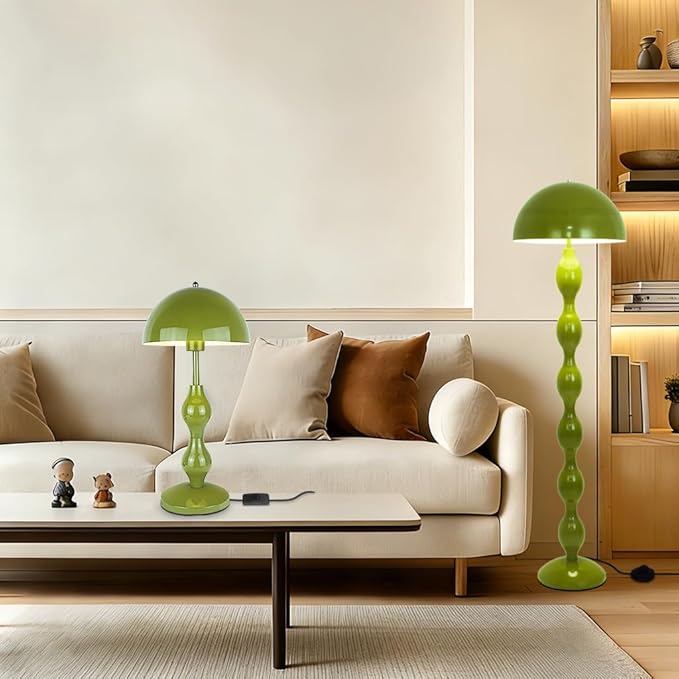 Mushroom Lamp Green,Tall Bedside Table Lamp for Living Room Kids Room Bedroom Nightstand,Flowerpot Desk Light with Button Switch, Requires E26 Bulb(not included),Iron Lampshade,Home Office Decor