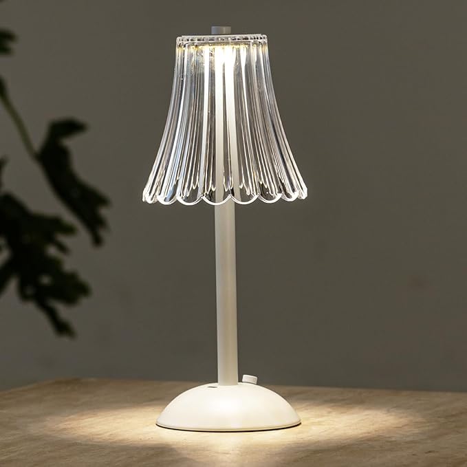 Cordless Table Lamps for Home,Table,Dining Room, Gold Rechargeable Lamps, USB Charge 12'' Tall LED Brass Portable Outdoor Indoor Table Lamp with Built-in Dimmer (Flower-White)