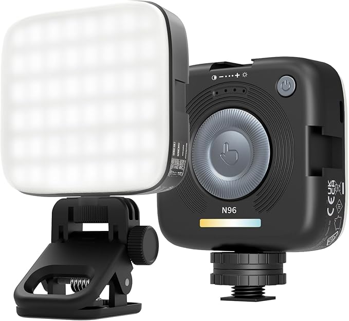 NEEWER Entry Level Version Magnetic LED Camera Light, 96 LEDs Bi Color Small Clip On Panel Light, 2000mAh 3000K-9000K CRI80+, 3 Cold Shoes 1/4" Thread for Tripod, Video Recording Selfie Lighting, N96