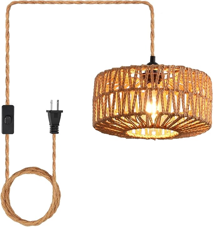 Industrial 15ft Pendant Light Cord -Plug in Hanging Light Fixture, 15FT Farmhouse Pendant Lamp Lights with Switch Cord for Kitchen Island Bedroom Living Room
