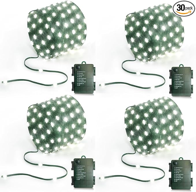 16.5ft Battery Operated String Lights(4 Pack), 50 LED Twinkle Fairy String Lights Battery Powered with Timer for Indoor Outdoor Christmas Trees Wreath Decoration Party Bedroom - Cool White