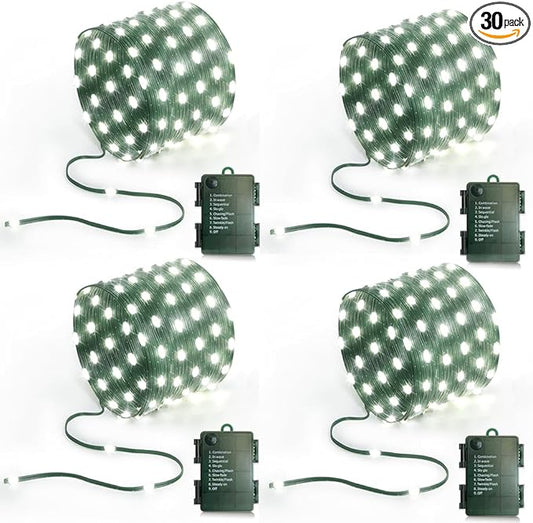 16.5ft Battery Operated String Lights(4 Pack), 50 LED Twinkle Fairy String Lights Battery Powered with Timer for Indoor Outdoor Christmas Trees Wreath Decoration Party Bedroom - Cool White