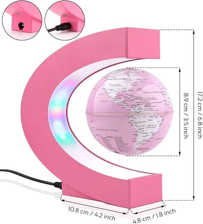Multi-color Changing Self-rotating Magnetic Levitating Globe, Desktop Decorative Globe, Great Gifts for Ladies, Mothers, Wives, Girlfriends (Pink)