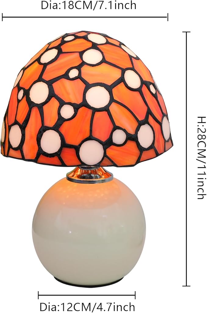 Orange Mushroom Lamp Bedroom Bedside retro Decor Art Nightstand unique Led Small Night Light Unique Esthetic Cute Kids Girls Vintage Home Ceramic Desk Tiffany Style Stained Glass Table Lamps